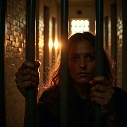 AI-generated photo: Photorealistic prison photography. The shot is taken from just outside a cell door, extremely close ...