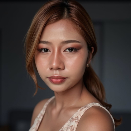 صورة مولدة بالذكاء الاصطناعي: Photorealistic studio beauty portrait photo, tight...